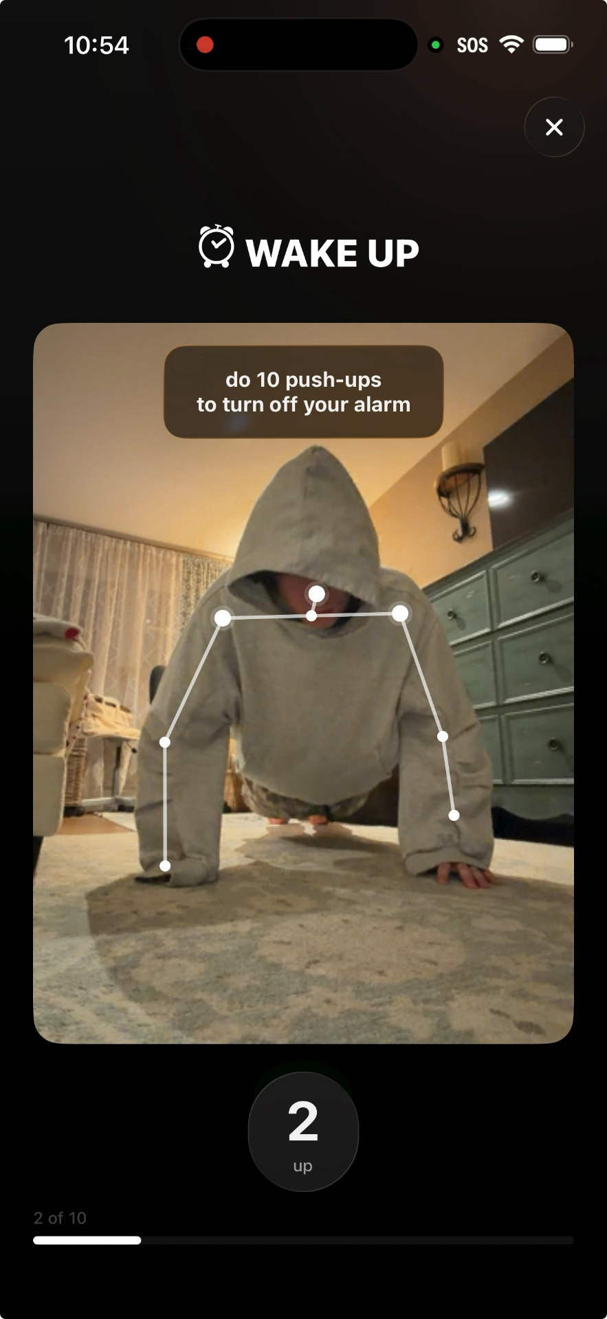 Push-ups challenge, pose detection counts every rep